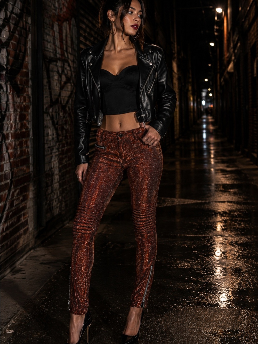 Elizabeth and James Metallic Copper Moto Leggings Pants Small Zipper Ankle Shimm